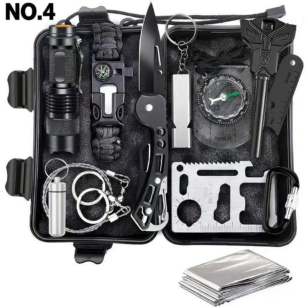 Tactical Survival Kit Multi-Tool Box – Emergency Outdoor Gear with Magnesium Fire Starter, Flint & First Aid Supplies for Camping, Hiking, Hunting & SOS Situations – Best Gift for Men