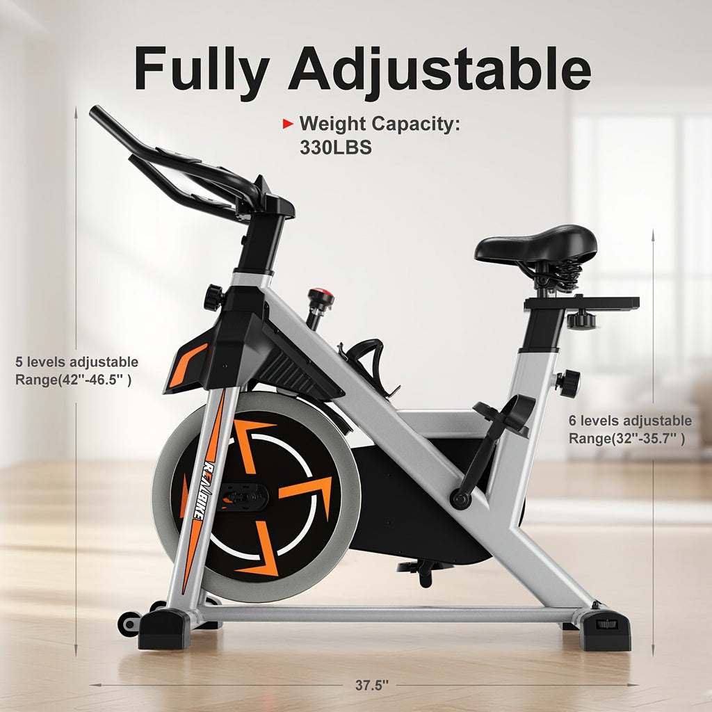 Stationary Bike Silent Indoor Cycling Bike 330LB Capacity Adjustable Resistance LCD Monitor Tablet Holder Home Cardio Workout