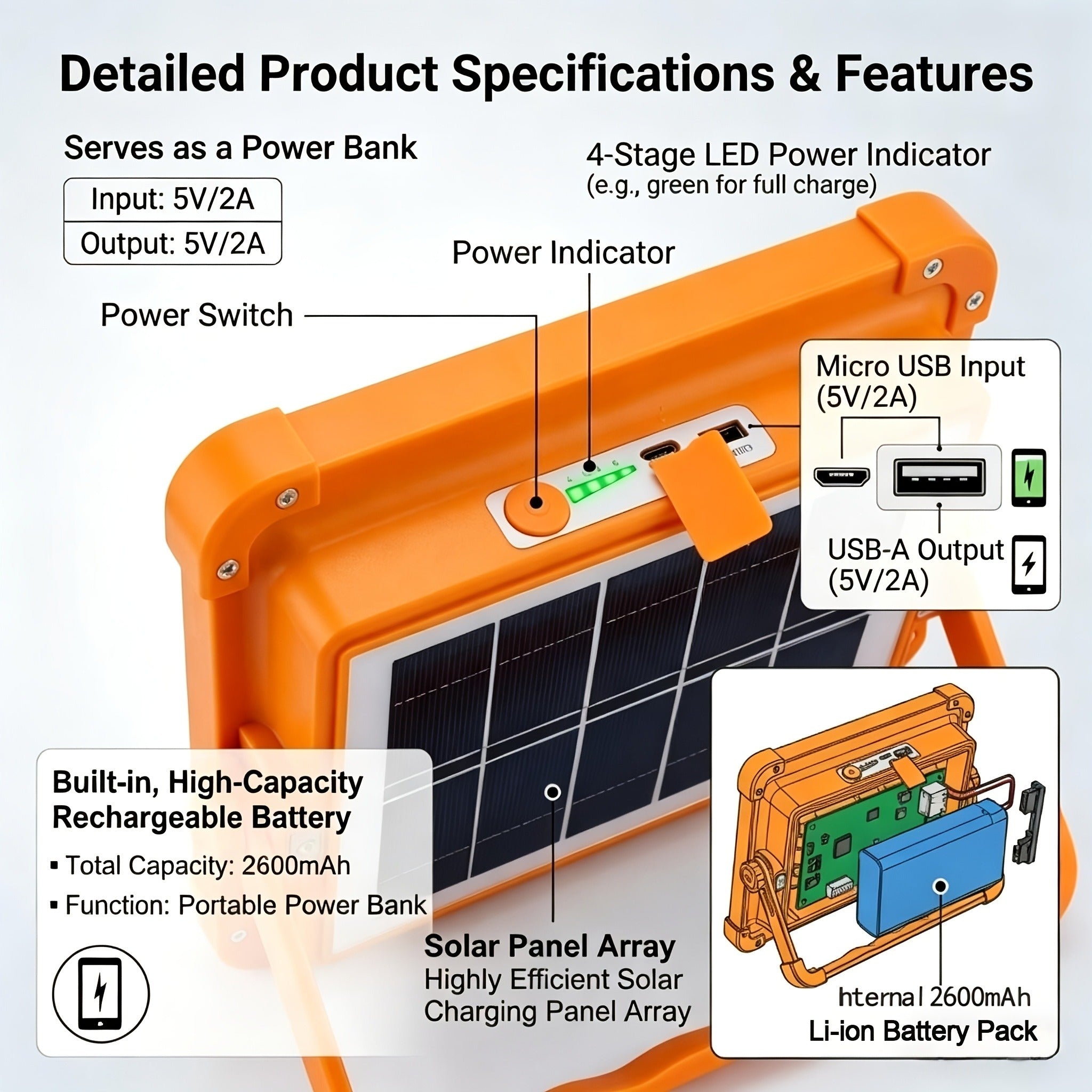 Solar LED Work Light with Magnetic Hook – 2000 Lumen Rechargeable Camping Light, Adjustable Brightness, Solar & USB-C Dual Charging, Waterproof Portable Hanging Lamp for Camping, Hiking, Garage & Emergency, 1/2/6/10 Pack