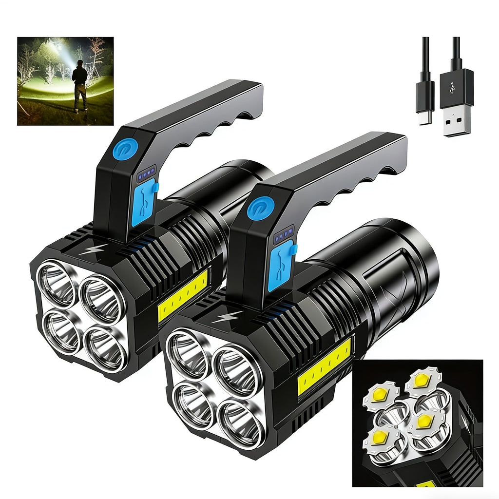 XHP90 Tactical Flashlight 2 Pack 300 Lumen 4 Modes USB Rechargeable 18650 Camping Light with Battery Display 200m Beam
