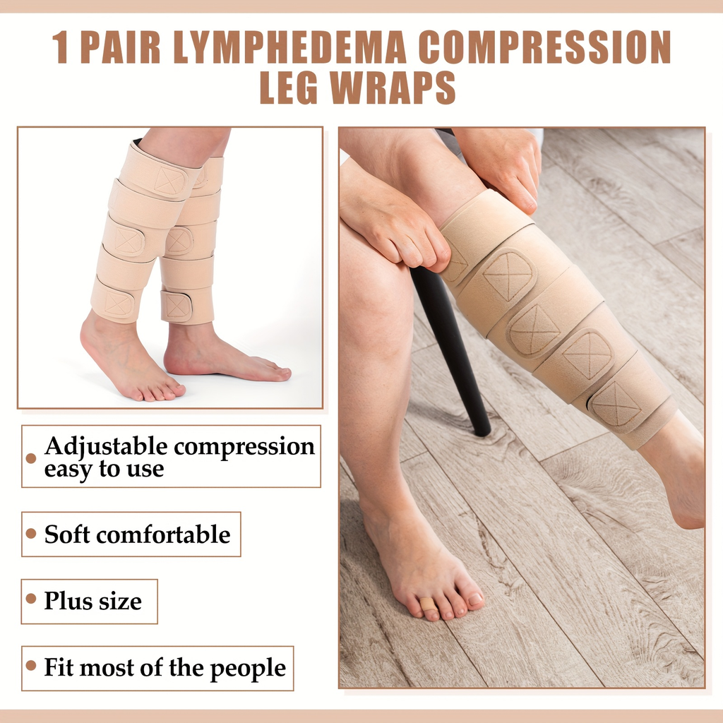 Compression Leg Wraps 2pcs Adjustable Lower Leg Support – Shin Splint Wrap for Leg Heaviness, Fatigue & Swelling Relief, Lymphedema Compression Bandage, Buckle Closure, Machine Washable