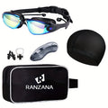 Swim Goggles Set 6pcs – Iridescent Coated PC Lens, UV Protection, Waterproof PU Swim Cap, Nose Clip, Earplugs, Case & Storage Bag for Adult Racing Swimming