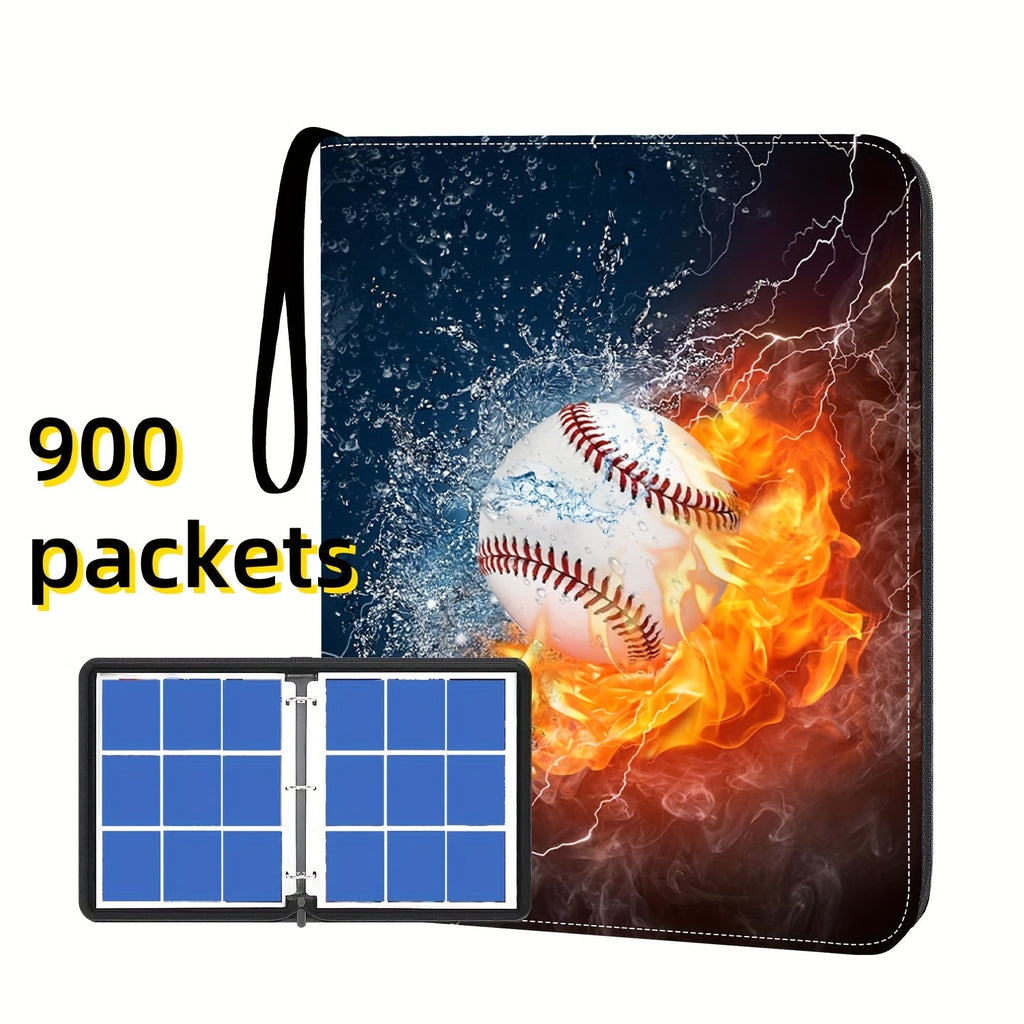 Trading Card Binder 900 Card Slots 9-Pocket 50 Pages PU Waterproof Zipper Closure 3-Ring D-Ring Removable Sheets for Baseball Football Basketball TCG MTG Sports Card Collection Storage Album