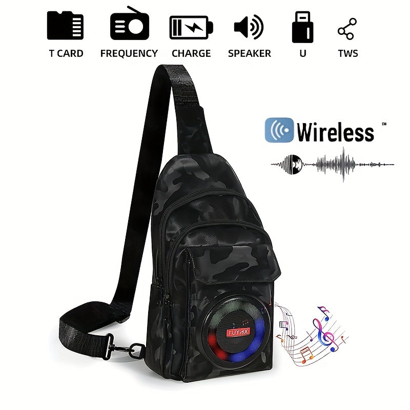 Speaker Backpack Outdoor Built-in Amplifier Sports Striped Backpack for Hiking Climbing Park Outdoor Adventures Travel Casual Daypack Matte Black