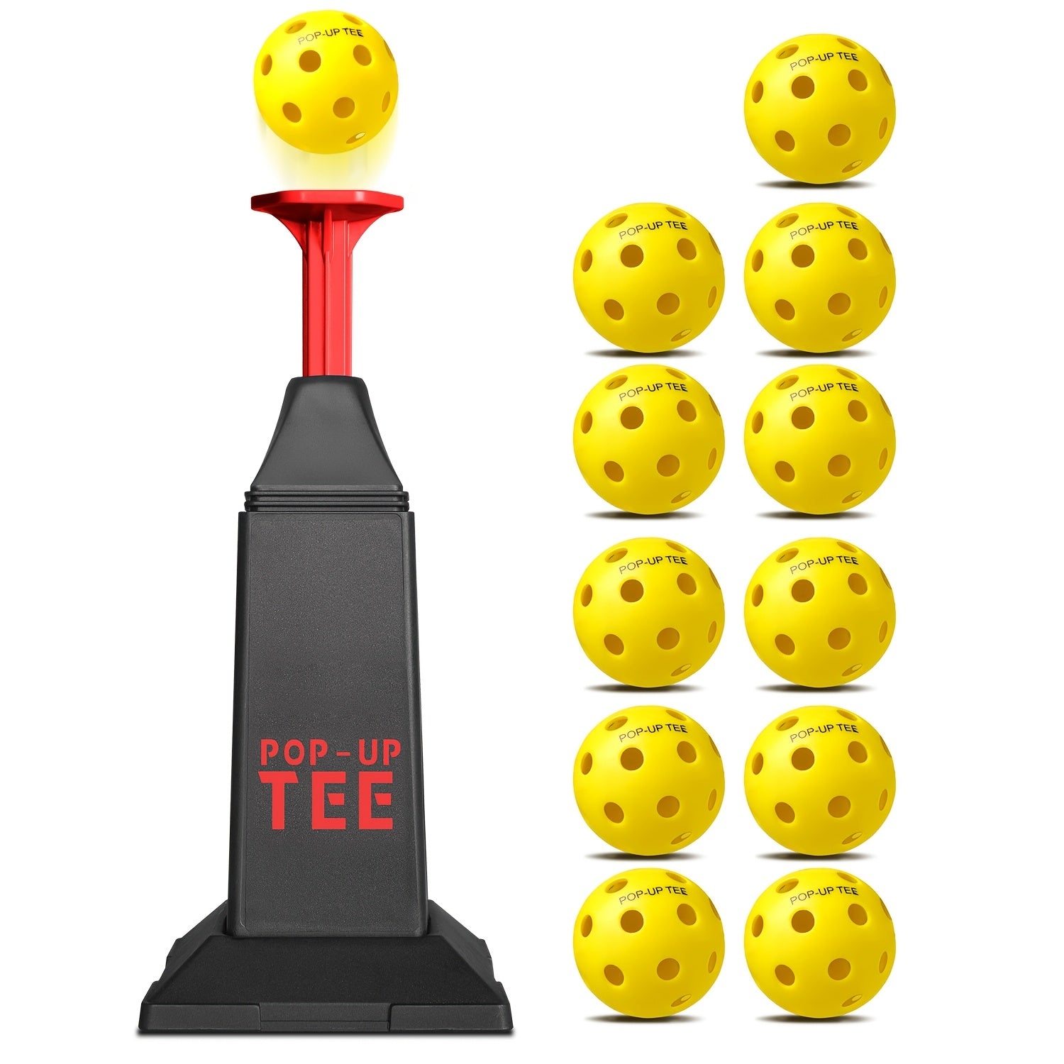 Baseball Softball Hitting Tee with Popper & 12 Mini Balls | Launches Up to 40 Inches High | No Battery Required | Kids Youth Batting Practice Training Set Black Red