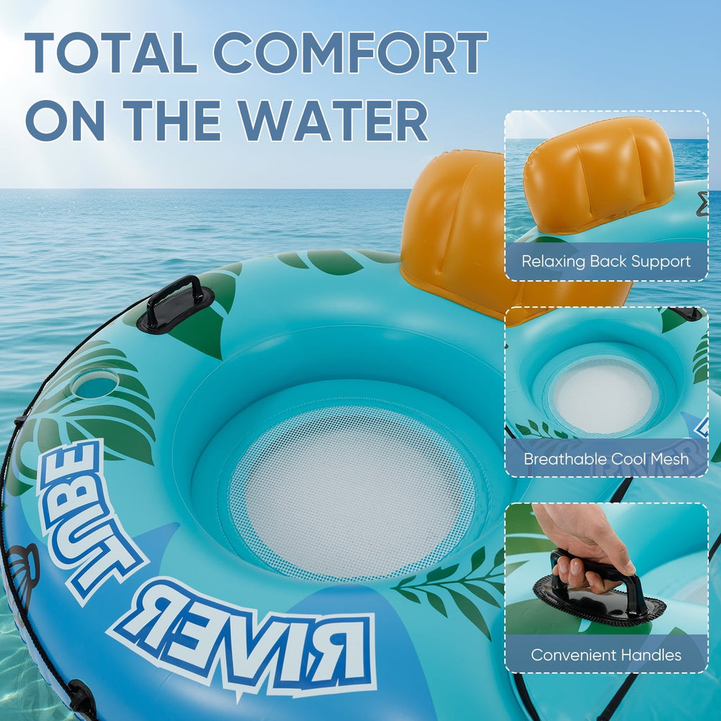 Double Inflatable Pool Float Bed with Detachable Cooler 2 Cup Holders Heavy Duty Adult Lounge Chair for Swimming Pool River Drifting Lake