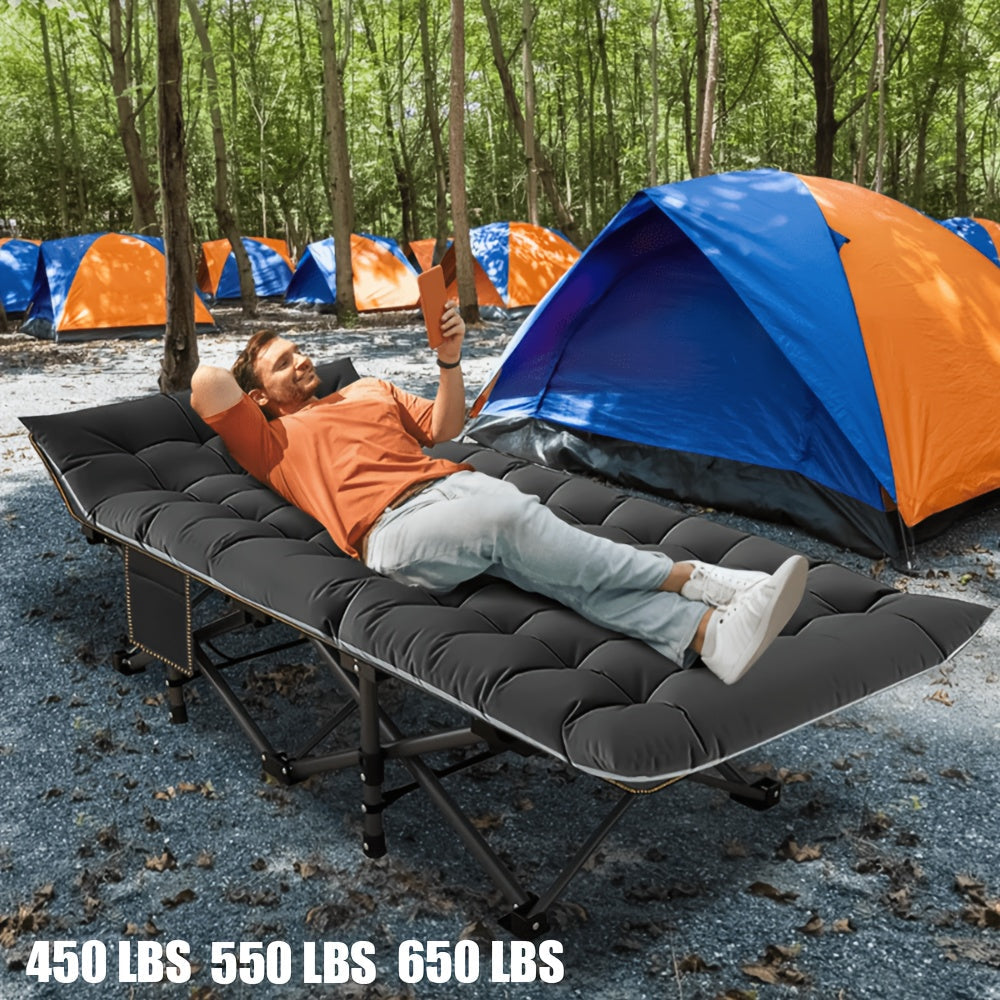 Folding Camping Cot Bed for Adults – Heavy Duty Double Layer Oxford Portable Camp Cot with Soft Pad & Carry Bag for Camping, Beach, Travel & Napping, 450/550/650 LBS Capacity Options