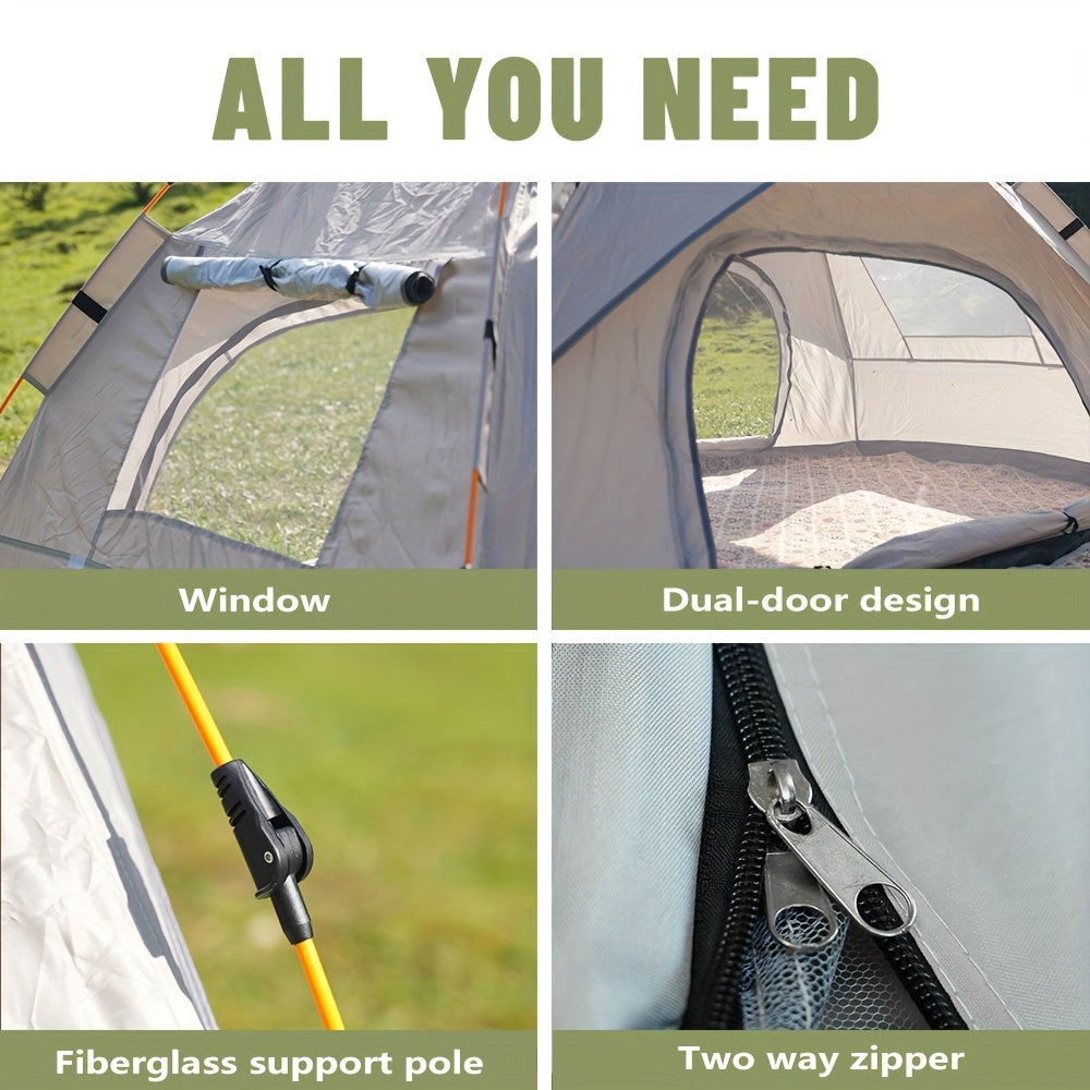 Pop Up Camping Tent Instant Setup – Automatic Windproof Lightweight Tent with Dual Doors & Mesh Windows, All-Season Waterproof Design for 1-3 & 3-4 Person, Ideal for Camping, Hiking & Travel