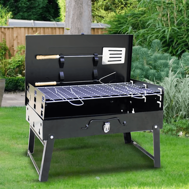 Portable Charcoal BBQ Grill Foldable - Lightweight Compact Outdoor Smoker Grill for Camping, Picnics, Hiking & Backyard Barbecue - Easy Setup Tabletop Charcoal Grill