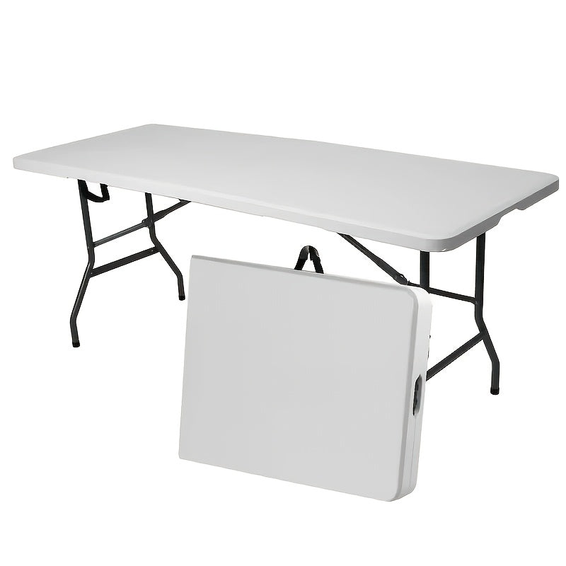 Folding Picnic Table Portable Plastic Camping Table Indoor Outdoor with Carrying Handle Lock 4FT 6FT Lightweight Fold Up Dining Table for Camping Backyard BBQ Party Beach White