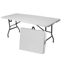 Folding Picnic Table Portable Plastic Camping Table Indoor Outdoor with Carrying Handle Lock 4FT 6FT Lightweight Fold Up Dining Table for Camping Backyard BBQ Party Beach White