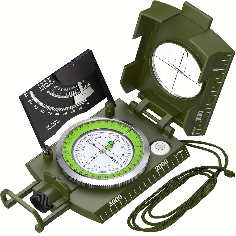 Survival Compass with Inclinometer & Carrying Bag – Sighting Compass for Camping, Hiking, Hunting, Geology & Navigation Activities (Green & Black)