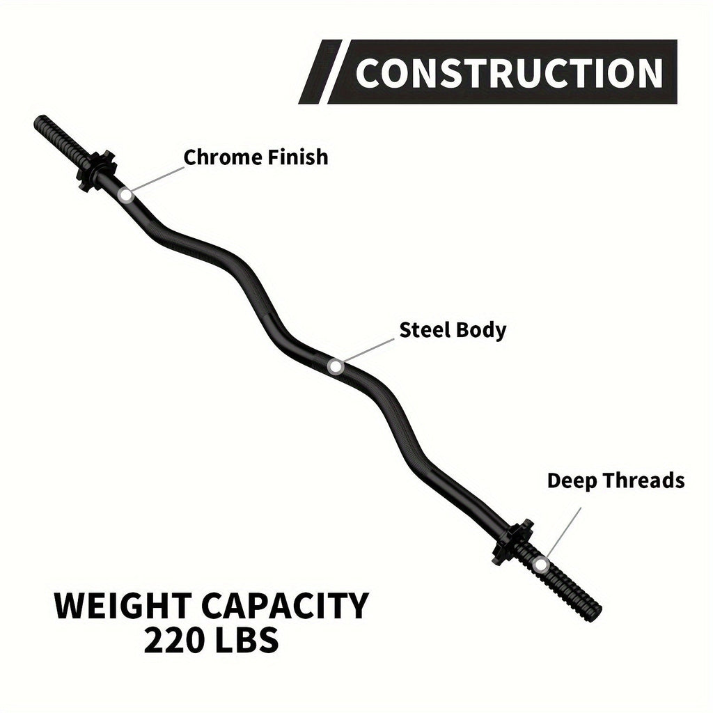 EZ Curl Bar 47" Olympic Barbell for Weightlifting Hip Thrusts Squats Lunges 1-Inch Weight Plates Home Gym with 2 Collars
