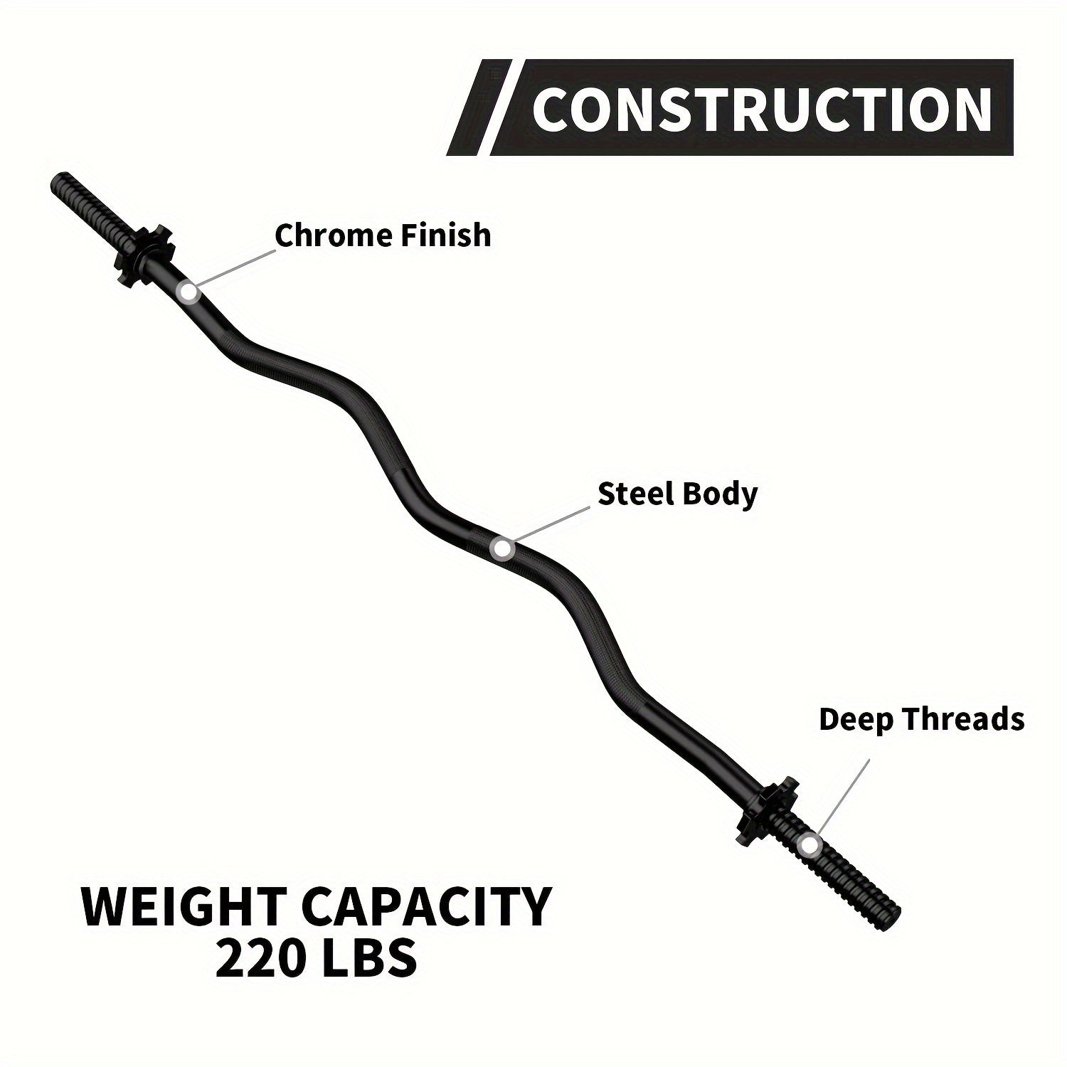 EZ Curl Bar 47" Olympic Barbell for Weightlifting Hip Thrusts Squats Lunges 1-Inch Weight Plates Home Gym with 2 Collars