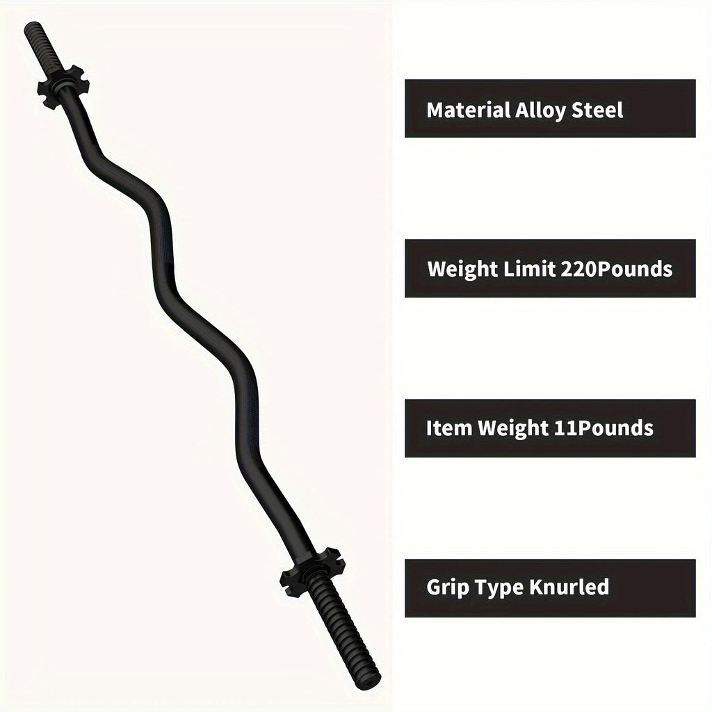 EZ Curl Bar 47" Olympic Barbell for Weightlifting Hip Thrusts Squats Lunges 1-Inch Weight Plates Home Gym with 2 Collars