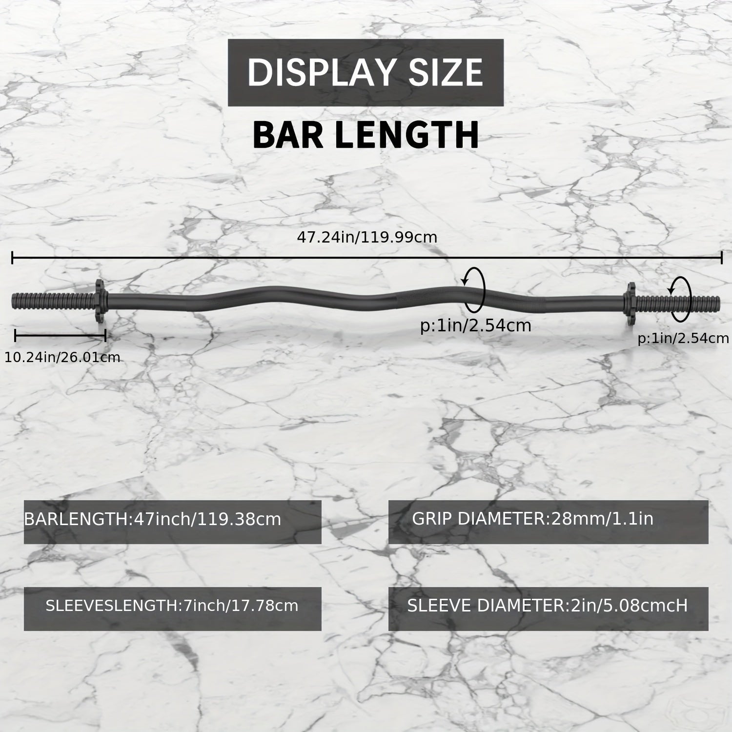 EZ Curl Bar 47" Olympic Barbell for Weightlifting Hip Thrusts Squats Lunges 1-Inch Weight Plates Home Gym with 2 Collars