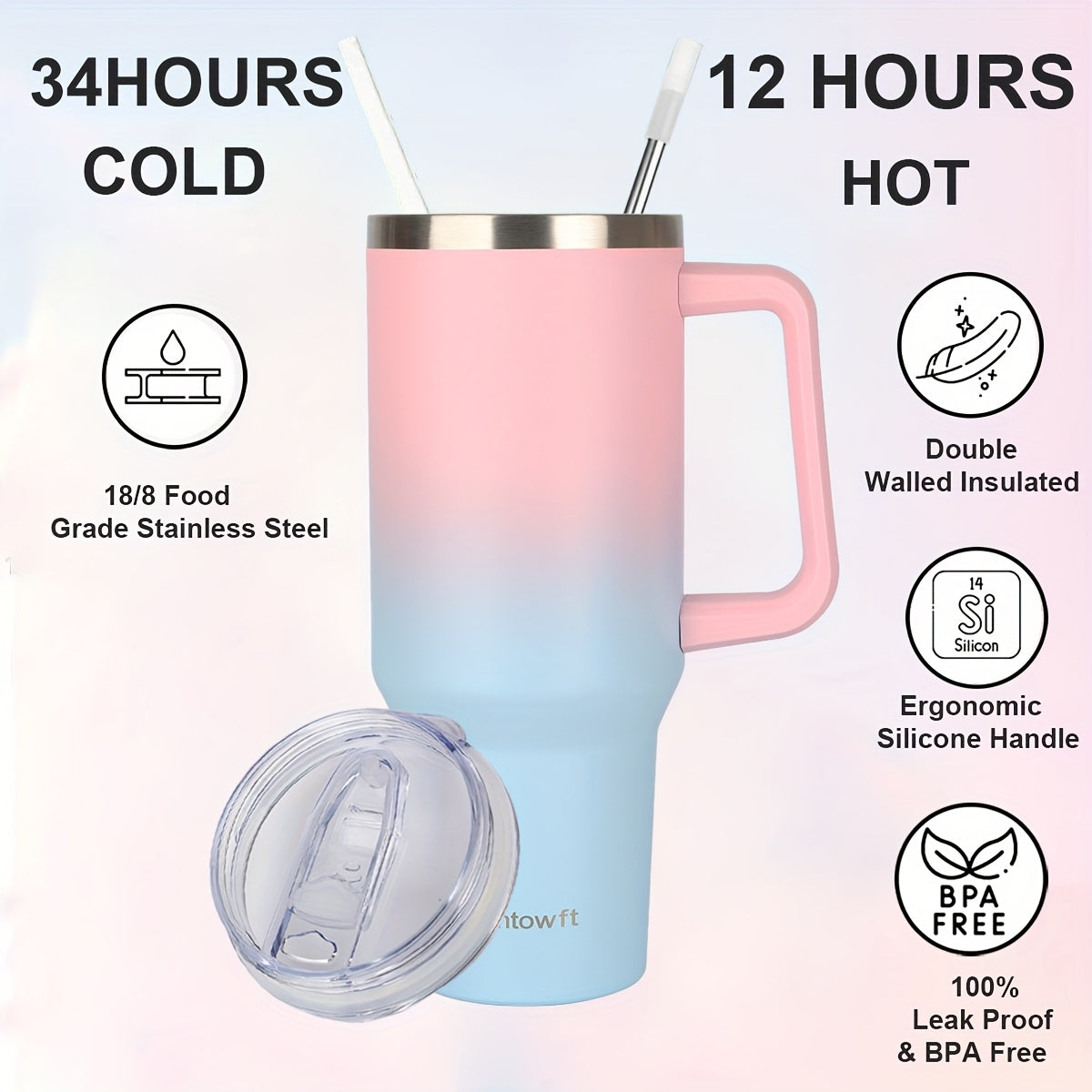 40oz Tumbler with Handle and Straw – Insulated Stainless Steel Water Bottle, Leak-Proof Lid, Cup Holder Friendly, 34H Cold / 8H Hot, Carrier Bag Included, Gift for Women & Men, 5 Colors (Sports, Gym, Travel)