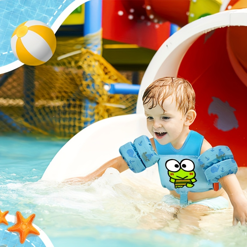 Kids Swim Vest Toddler Swimming Floatie Jacket with Adjustable Straps – Sanrio Keroppi Design, Nylon Material, Arm Floaties for Boys & Girls 20–66 lbs (Ages 2–9), Pool & Beach Learn-to-Swim Aid