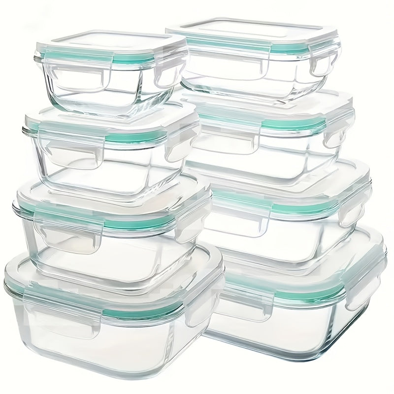 Glass Food Storage Containers 16pcs Airtight Set with Lids – Microwave & Oven Safe, BPA-Free, Leak-Proof Meal Prep Containers for Salads, Fruits, Vegetables & Sandwiches, Outdoor Picnic Lunch Box, Includes Cleaning Pads (Standard & Large Size)