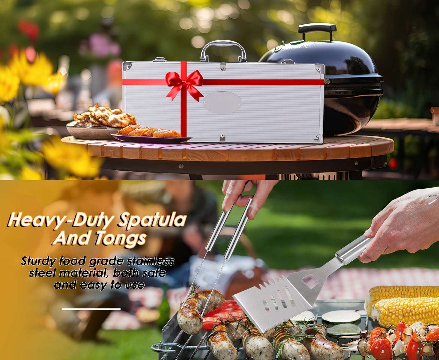 BBQ Griddle Tool Set with Aluminum Case, Oversized Spatula, Griddle Cover & Grill Scraper, Portable Outdoor Grilling Kit for Camping Parties Family Gatherings