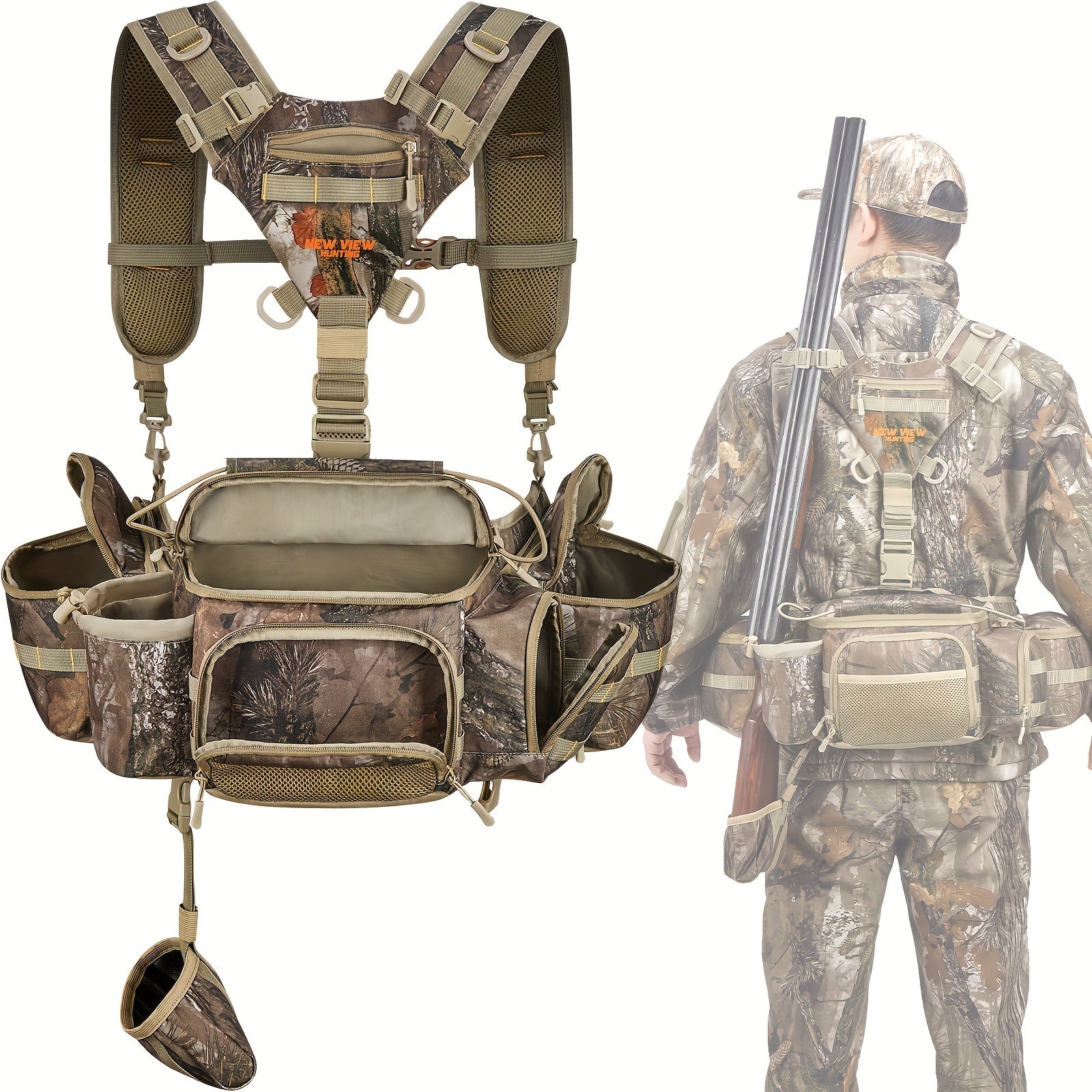 Hunting Fanny Pack for Men with 9 Pockets – Camouflage Waist Bag with Rifle & Bow Holder, Adjustable Strap & Buckle Closure for Hunters & Outdoor Tactical Use