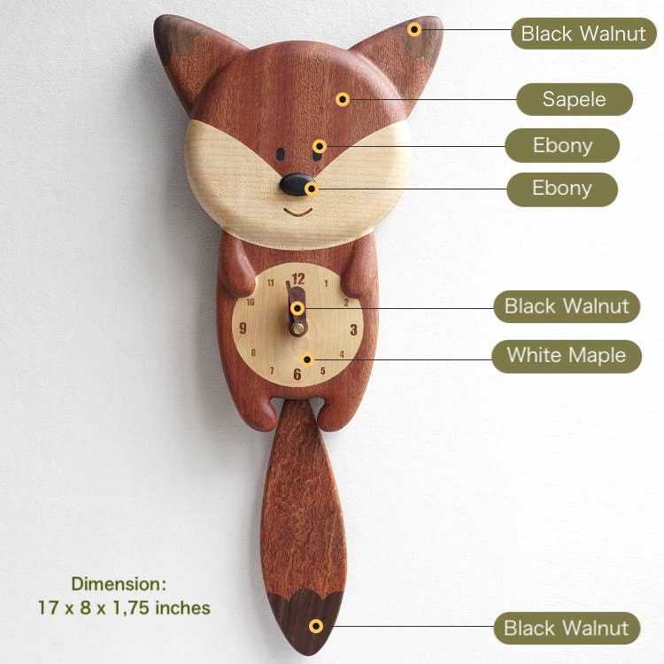 Handmade Wooden Fox Wall Clock