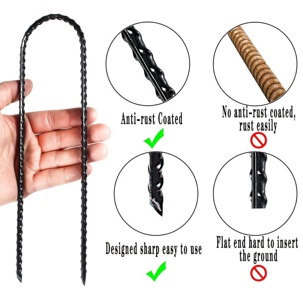 Trampoline Wind Stakes Ground Anchors – 10 Inch Heavy Duty Rebar Stakes with Black Powder Coat, Safety Anchor Kit for Trampoline, Tent & Outdoor Equipment, Anti-Tip Metal Landscape Staples, 12 or 24 Pack