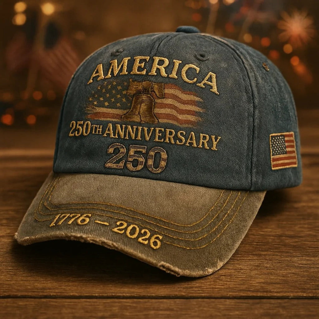 250th Anniversary Patriotic Baseball Cap USA Embroidered – Adjustable Vintage American Flag Hat for Men Women, Unisex Independence Day Gift, History Enthusiast Festive Cap, Single or 3-Piece Set