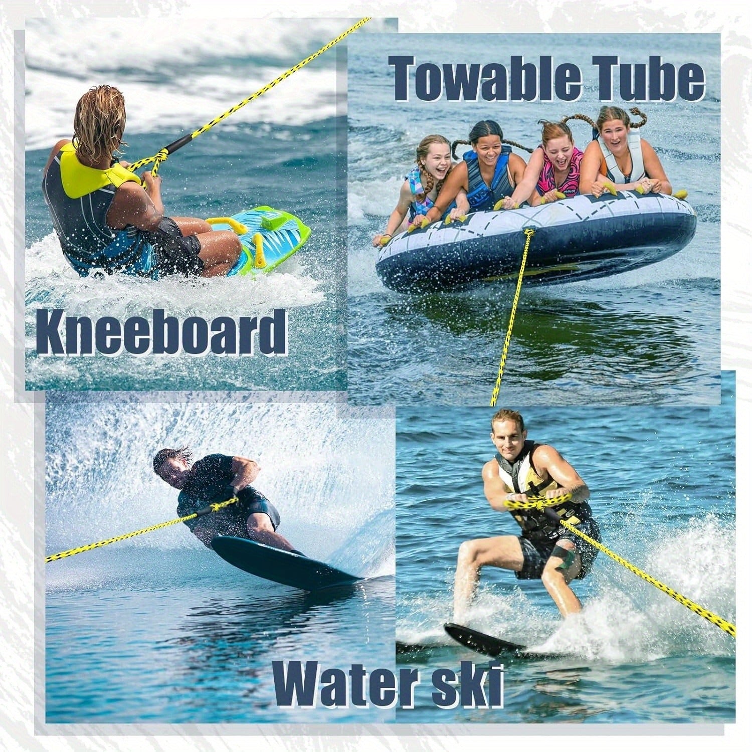 Heavy Duty Floating Tow Rope 60ft 2600lbs Breaking Strength 16-Strand UV Resistant Pre-Stretched for Towable Tubes Water Skis Wakeboards Kneeboards 1-3 Riders