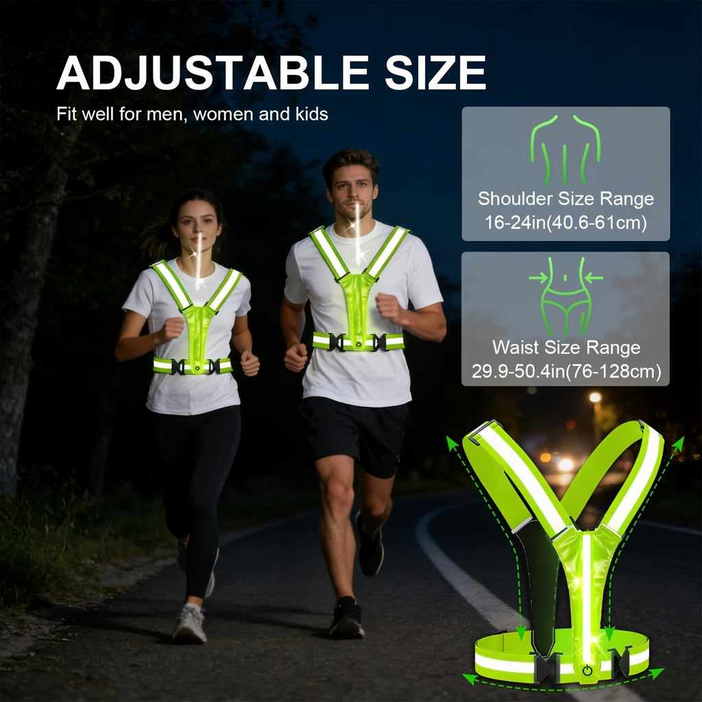 LED Reflective Running Vest – 360° USB Rechargeable Set