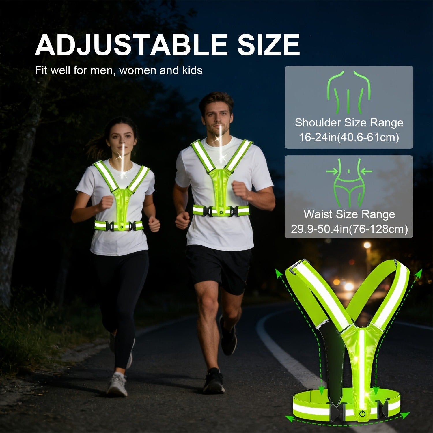 LED Reflective Running Vest – 360° USB Rechargeable Set