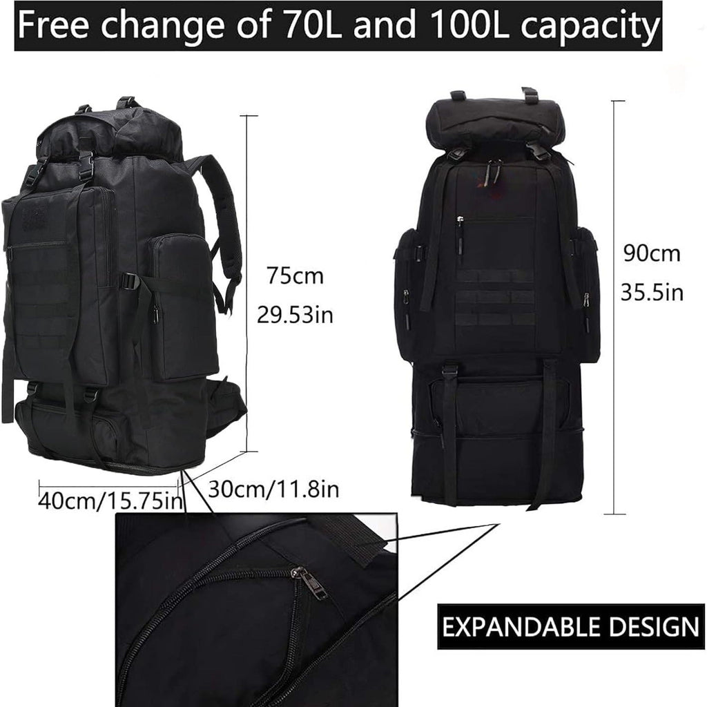 Large Capacity Expandable Outdoor Backpack 26-42 Gal – Soft Shell Geometric Pattern Hiking Rucksack for Camping, Mountaineering & Leisure | Black & Jungle Camo