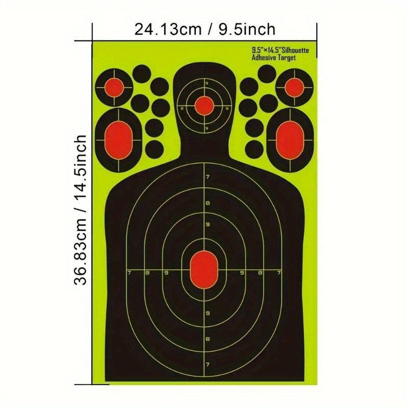 Splatter Shooting Targets Human Silhouette 20 Pack – Reactive Glow Fluorescent Paper Range Targets for Pistol, Rifle & Archery Training | High-Visibility Shot Placement Feedback