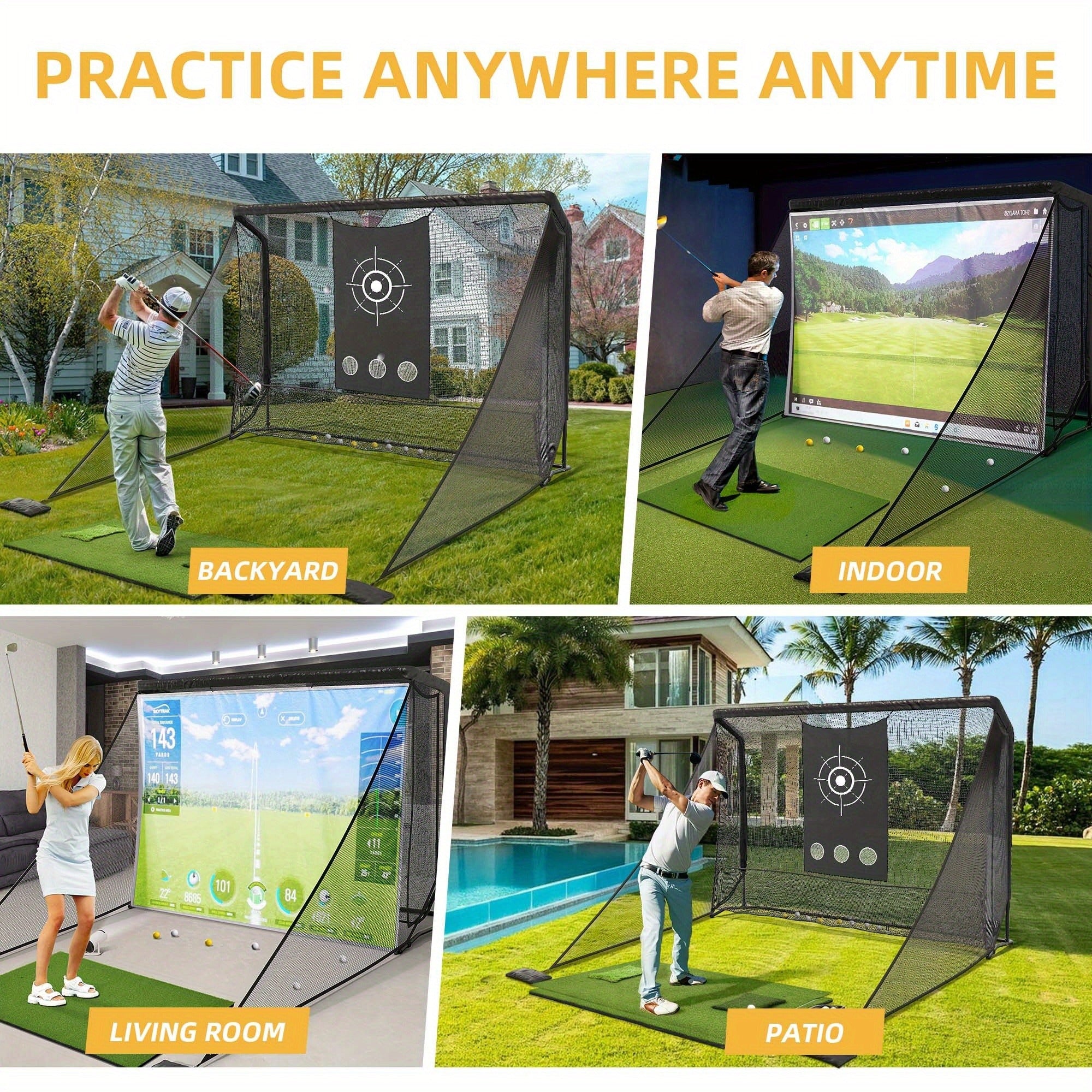 Golf Hitting Net 10x7ft Steel Frame | Golf Driving Net with Side Nets & Simulator Cloth for Backyard Indoor & Outdoor Swing Practice