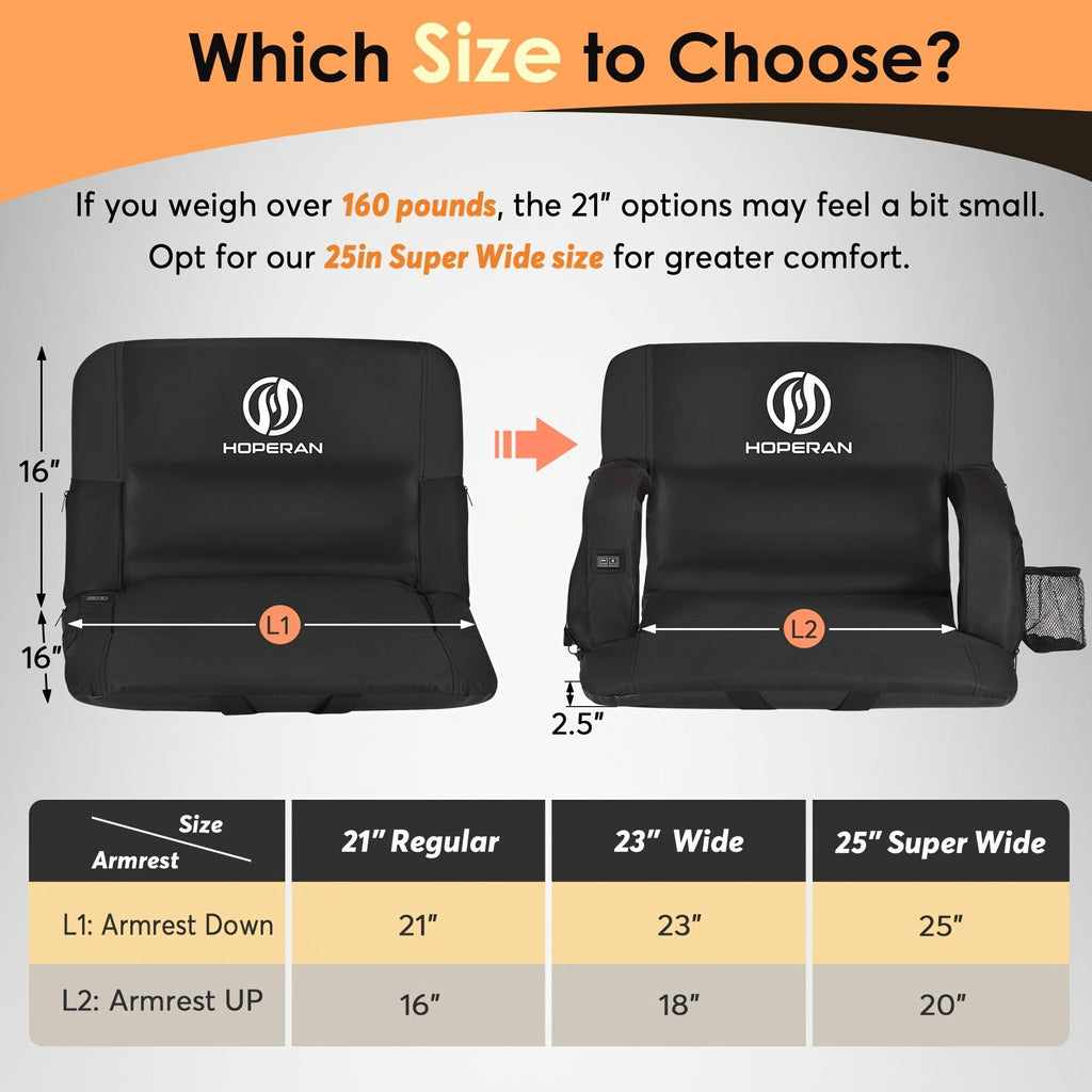 Heated Stadium Seat with Massage, 3-Level Heat & 6 Modes