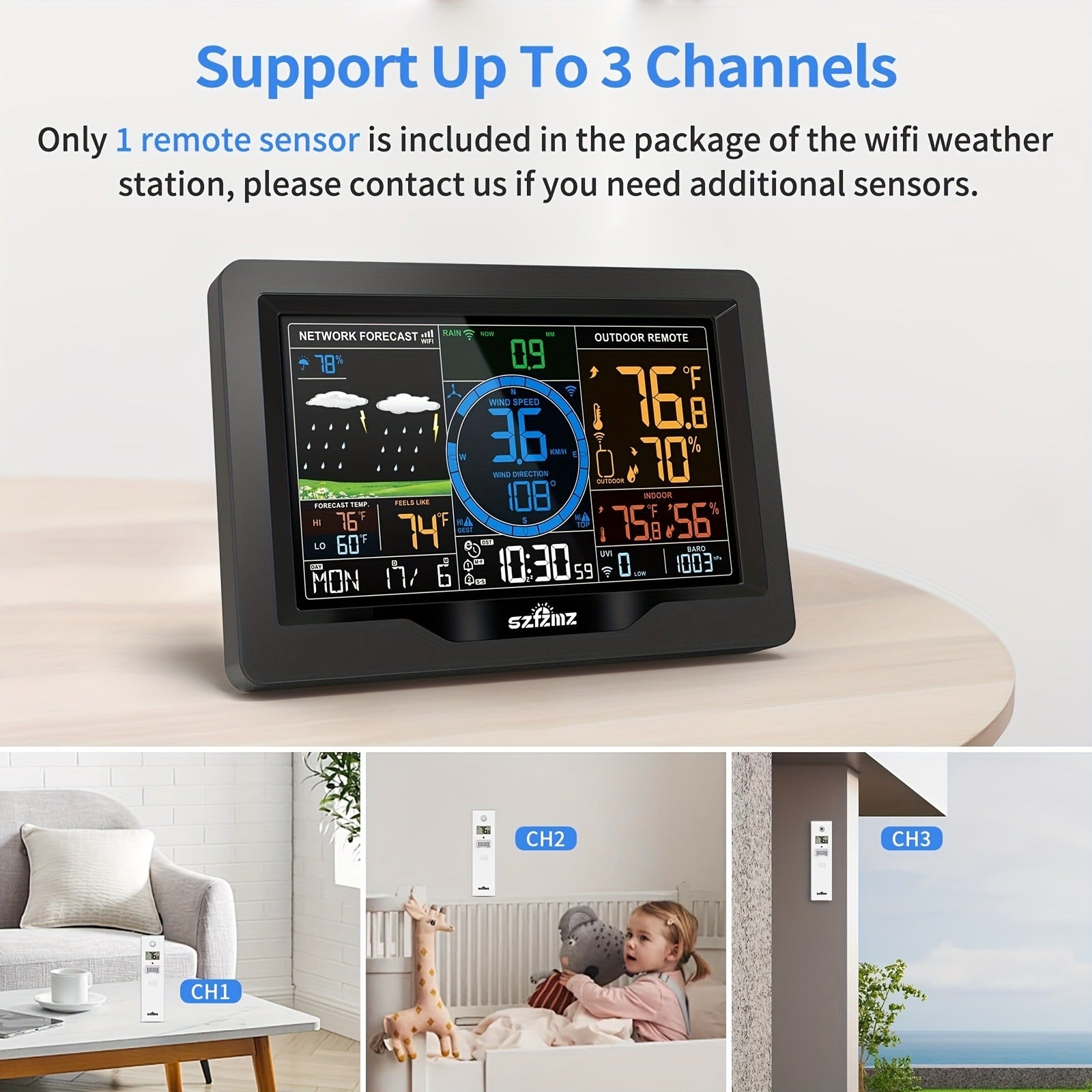 7-in-1 WiFi Home Weather Station – Wireless Indoor & Outdoor with Rain Gauge, Wind Speed, Solar Sensor & Smart App