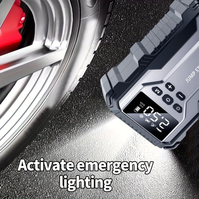 Car Jump Starter Portable Emergency Power Bank with LED Flashlight SOS Air Pump for Small Vehicles Roadside Emergency Kit