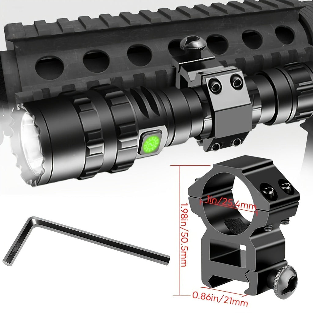 Picatinny Rail Flashlight 2 Pack - High Lumen Tactical Torch, 5 Modes, USB Rechargeable, 20mm Rail Mount, Wrist Strap & Remote Switch Included for Hunting, Shooting & Outdoor Use