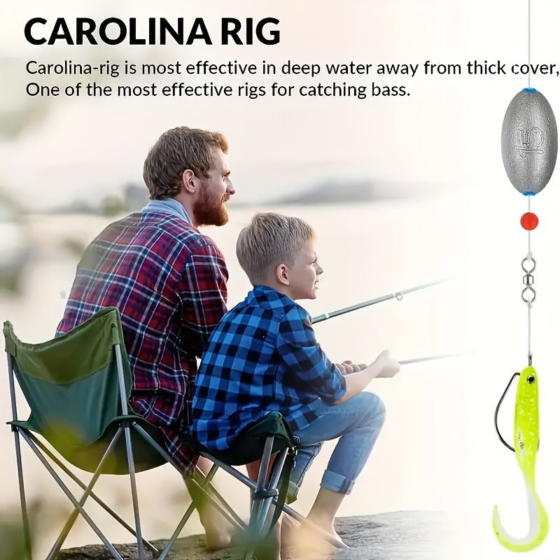 Lead Sinker Egg Weight Fishing Rig – Oval Elliptical Bass Casting Worm Bullet Tackle, Compatible with Saltwater & Freshwater Fishing, Ideal for Bass, Carp & Bottom Fishing