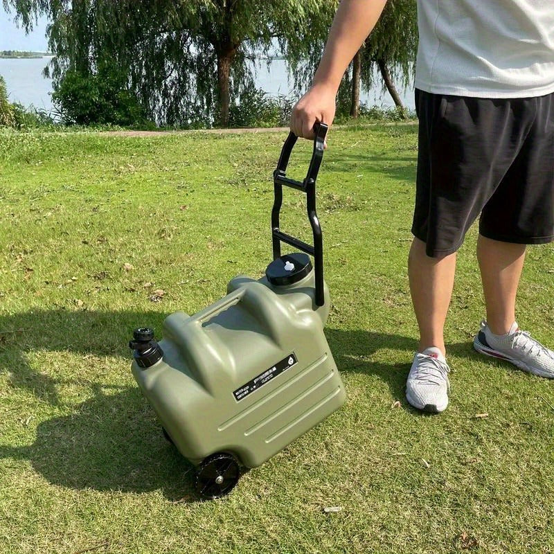 Portable Water Bucket with Wheels and Pull Rod 7.4 Gal 28L Large Capacity PE Square Water Container Collapsible Rolling Water Jug for Outdoor Camping Hiking Picnic Emergency Water Storage