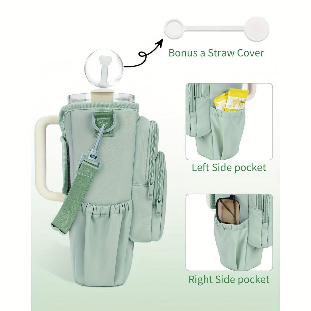 Insulated Water Bottle Carrier Bag for 30-40oz Bottles - Adjustable Shoulder Strap, Phone Pocket & Straw Cover - Neoprene Bottle Holder Pouch for Dog Walking, Hiking & Outdoor Activities
