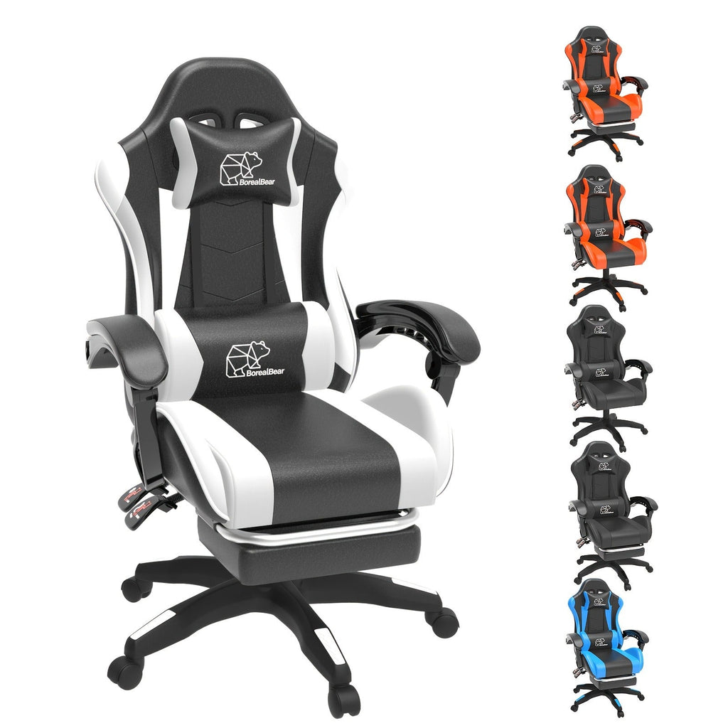 Gaming Chair with Footrest & Lumbar Support – Ergonomic Reclining Computer Chair 360° Swivel Adjustable Height