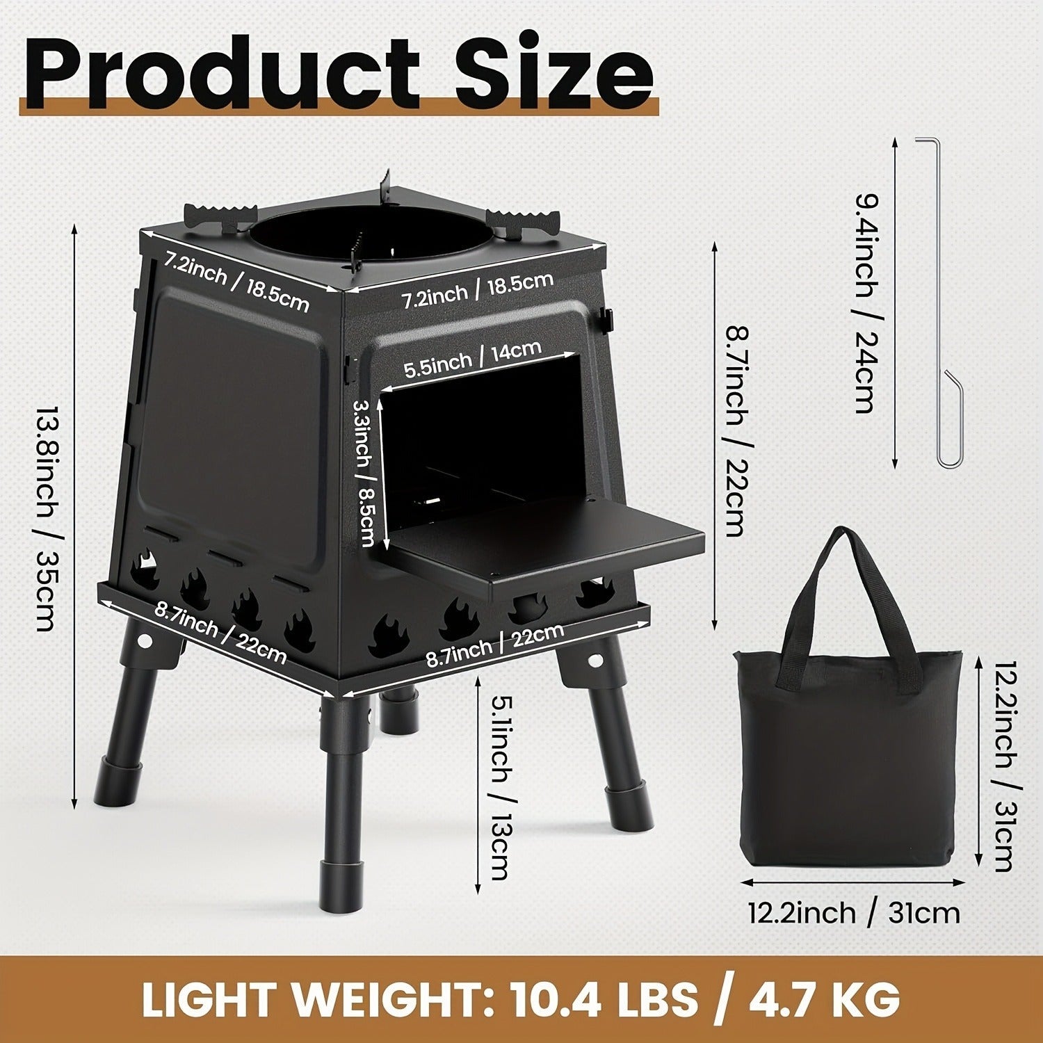 Wood Burning Campfire Stove – Heavy Duty Outdoor Camp Stove with Sturdy Legs & Air Vents for Hiking Backpacking Picnic BBQ Travel