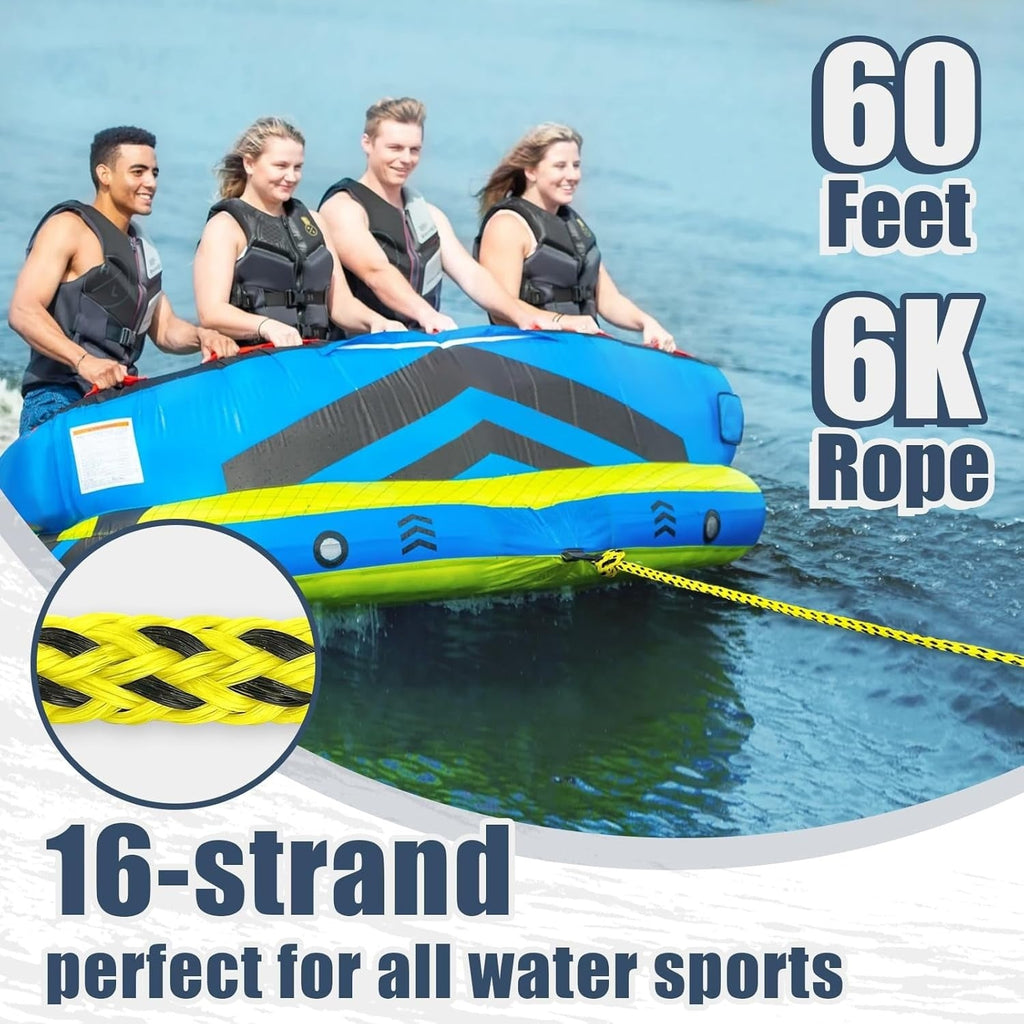 Floating Tow Rope 60ft for Towable Tubes, 2000 lbs, Green Blue