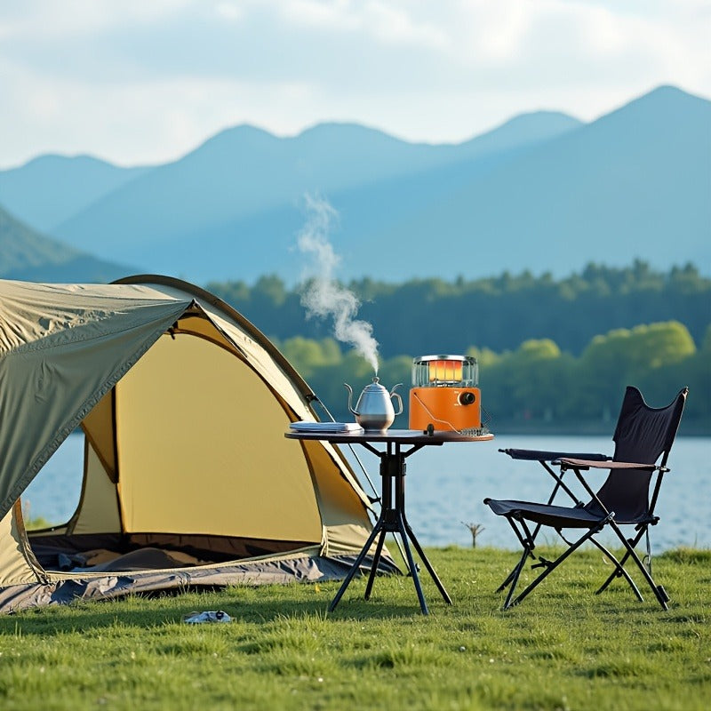 Portable Propane Camping Stove 9000 BTU – 2-in-1 Indoor & Outdoor Gas Heater for Camping, Cooking & Emergency Preparedness, Adjustable Flame, Stainless Steel, Compact 10.7x7 Inch with Gas Hose & MAPP Converter (Yellow)