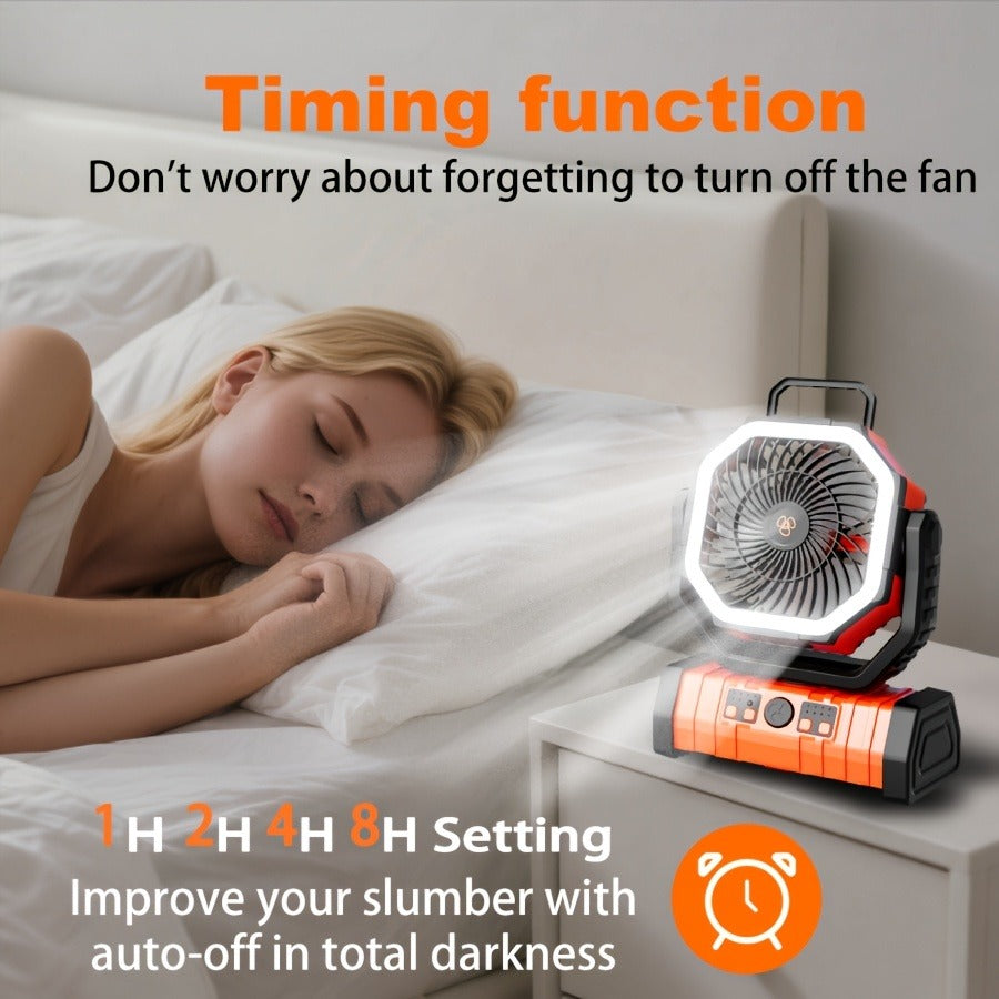 Camping Fan with LED Light 20000mAh Battery – 4-Level Brightness, Multi-Speed Rotatable Portable Tent Fan for Camping, Outdoor, Office & Home, Cooling & Lighting Combined