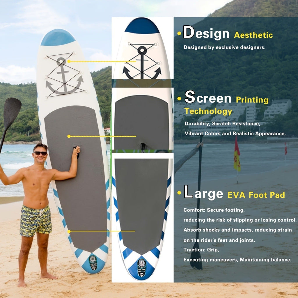 All-Around SUP Board 10.6ft Extra Wide Inflatable Paddle Board 400lbs Capacity with Accessories Safety Leash for Yoga Fishing Surfing All Skill Levels Family