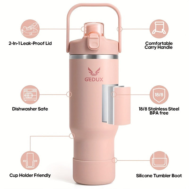 Insulated Water Bottle 32oz 40oz Stainless Steel Leak-Proof Sports Water Bottle with Handle Matte Finish Vacuum Thermos for Gym Hiking Camping Office Travel
