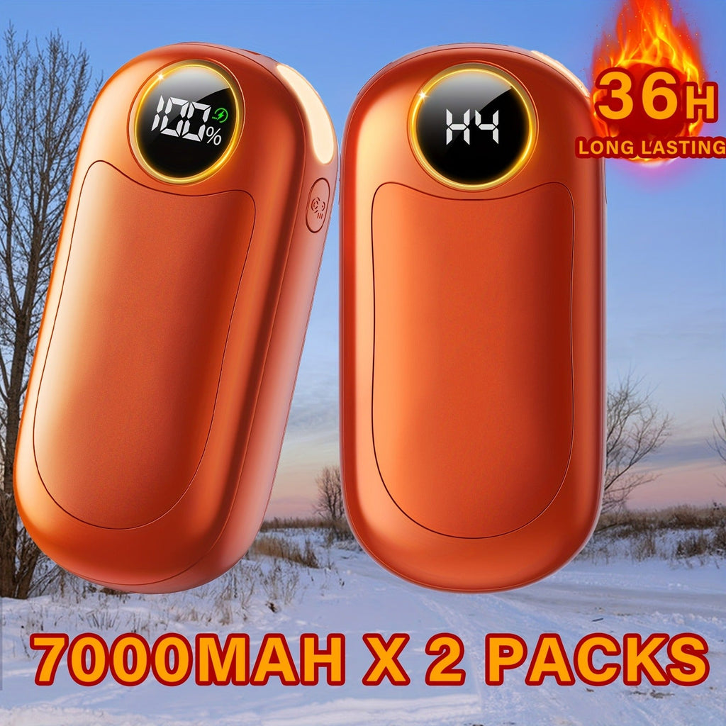 Rechargeable Hand Warmers 2 Pack – Dual-Sided Electric Pocket Heater with Power Bank & LED Light, 36Hrs Warmth, 4 Heat Levels, Portable Reusable Handwarmer Gift for Men & Women, Deep Black / Orange