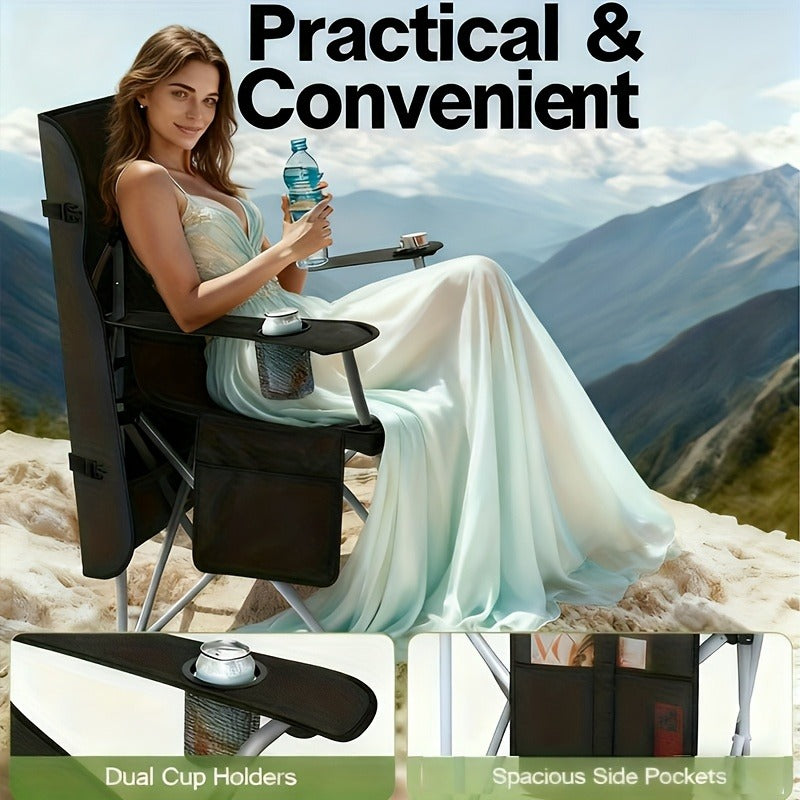 Portable Folding Camping Chair with Canopy Sun Shade 600D Oxford Fabric Outdoor Chair for Camping Beach Picnic Fishing Sports Lightweight Foldable Seat